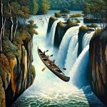 Canoe over waterfall Dali.jpg