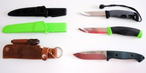 Two Moras and a Benchmade Bushcrafter.JPG